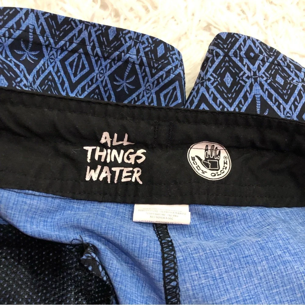 Body Glove Board Short Swimtrunks Diamond Palm Tree Blue Black 30‎